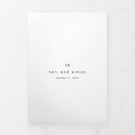 Tijdloze zwart-wit monogram moderne bruiloft drieluik uitnodiging (Cover)