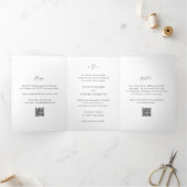 Tijdloze zwart-wit QR-code Elegante bruiloft Drieluik Uitnodiging (Binnen)