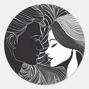 Tijdloze Zwart & Wit Silhouet Omhelzing Ronde Sticker