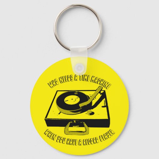 Tijdmachine Vinyl Record Player-Platenspeler Sleutelhanger (Voorkant)