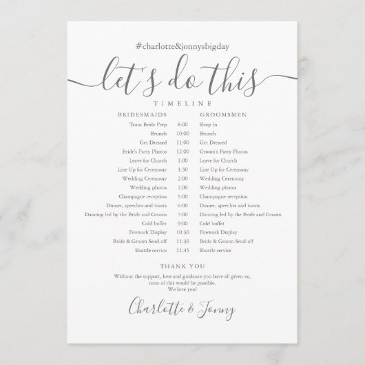 Tijdschema voor Elegant Script Wedding Schedule Programma (Voorkant)