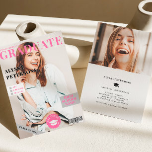 Tijdschrift bedekking 2 foto's roze trendy afstude aankondiging