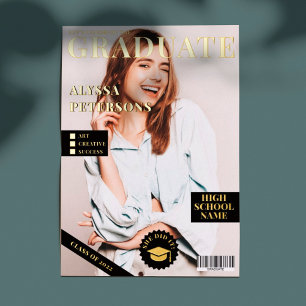 Tijdschrift bedekking 2 foto's zwart afstuderen go folie uitnodiging