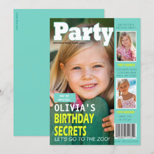 Tijdschriftcover verjaardagsmeisje 3 foto's Feest Kaart