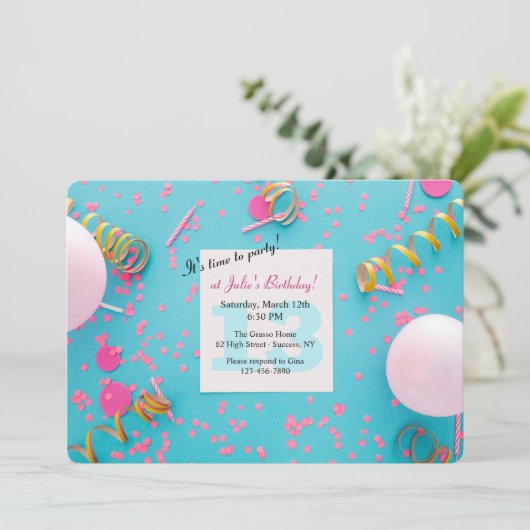 Tijdstip verjaardagsfeestdag kaart (Staand voorkant)