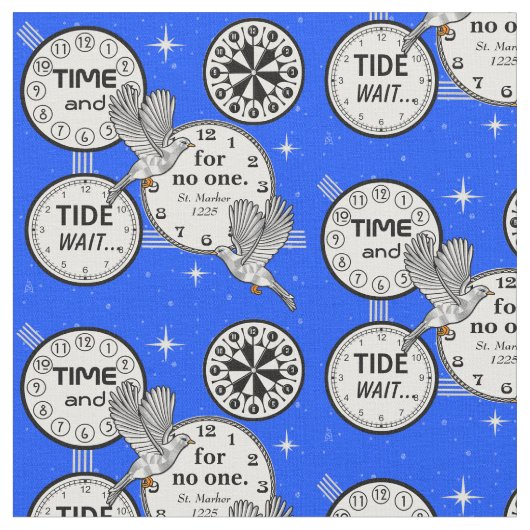 Tijdvliegen - Vogels en klokken - Helderblauw Stof (Close Up)