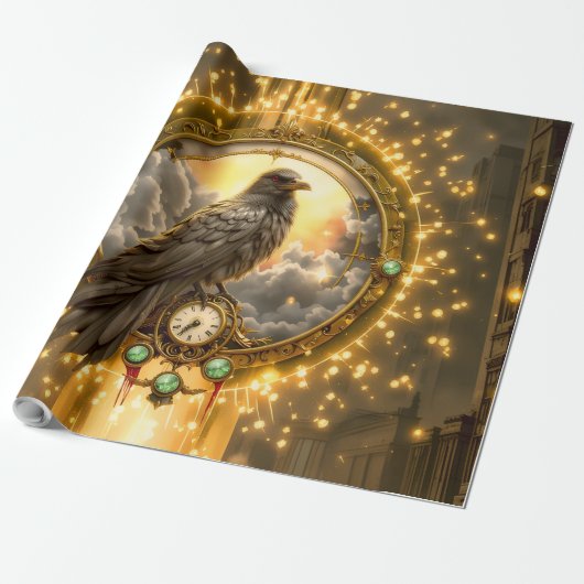 Tijdwaarnemer Raven – Gotische Klokwerken Cadeaupapier (Uitgerold)