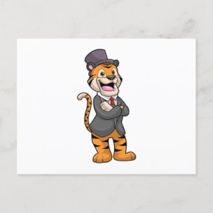 Tijger als Bruidegom met Jas & Hoed Briefkaart