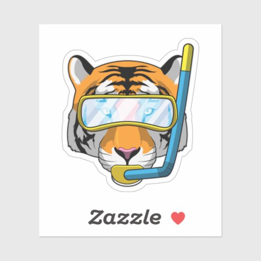 Tijger als duiker met Snorkel Sticker (Vel)