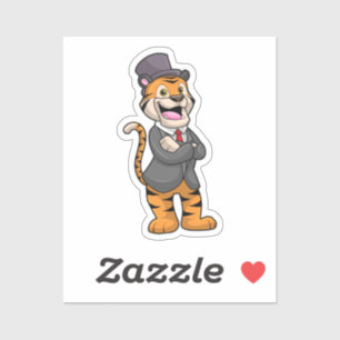 Tijger als gom met jasje en Pet Sticker