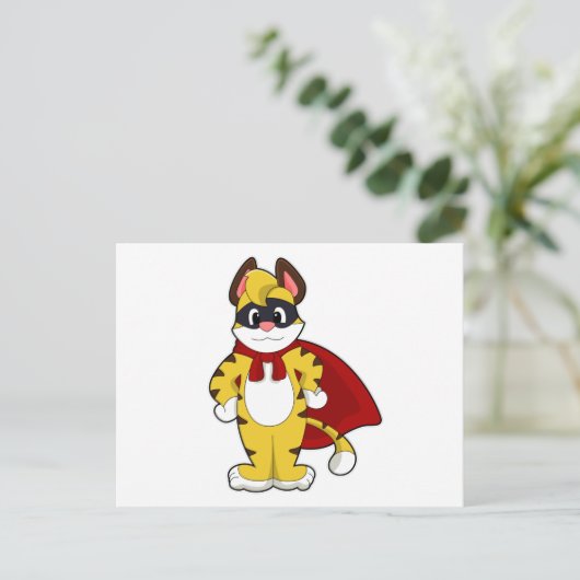 Tijger als Hero met Masker & Kaap Briefkaart (Staand voorkant)