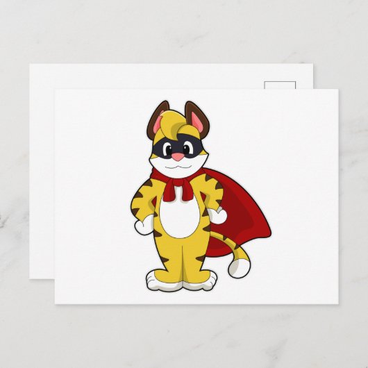 Tijger als Hero met Masker & Kaap Briefkaart (Voorkant / Achterkant)