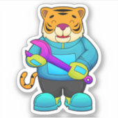 Tijger als mechanisch met moersleutel sticker (Voorkant)