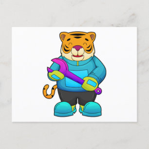 Tijger als monteur met sleutel briefkaart
