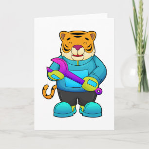 Tijger als monteur met sleutel kaart