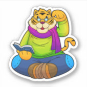 Tijger als Nerd met boek Sticker (Voorkant)