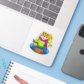 Tijger als Nerd met boek Sticker (Laptop met iPhone)