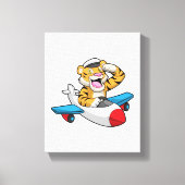 Tijger als piloot in het vliegtuig canvas afdruk (Voorkant)