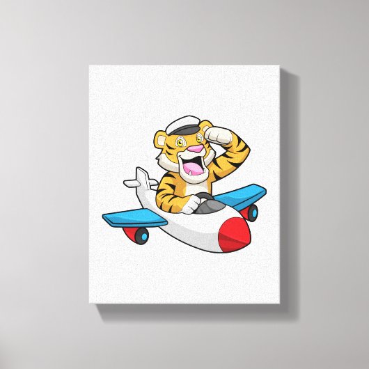 Tijger als piloot in het vliegtuig canvas afdruk (Voorkant)