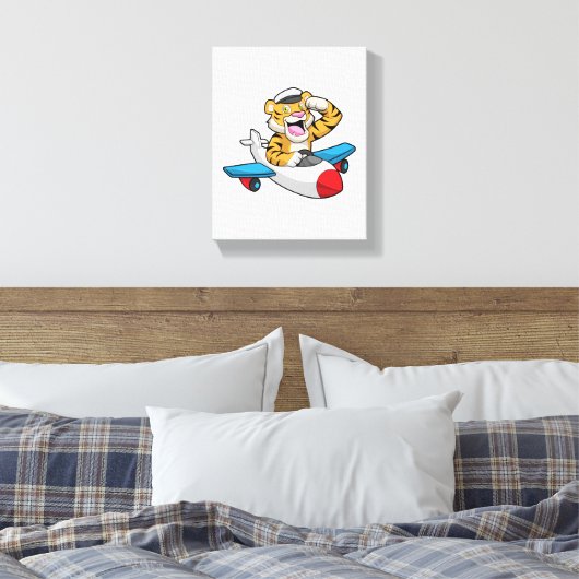 Tijger als piloot in het vliegtuig canvas afdruk (Insitu (Slaapkamer))