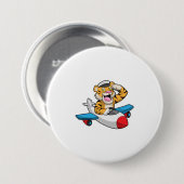 Tijger als piloot in het vliegtuig ronde button 7,6 cm (Voorkant /achterkant)