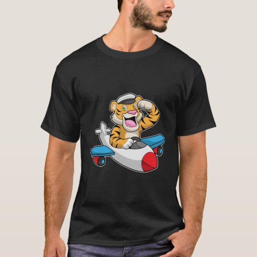 Tijger als piloot in het vliegtuig t-shirt (Voorkant)