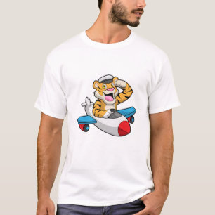 Tijger als piloot in het vliegtuig t-shirt