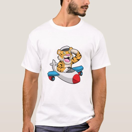 Tijger als piloot in het vliegtuig t-shirt (Voorkant)