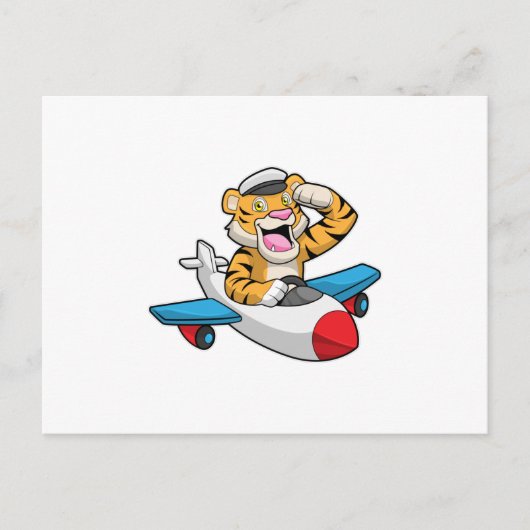 Tijger als piloot in vliegtuig briefkaart (Voorkant)
