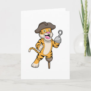 Tijger als piraat met houten been en haakhand kaart