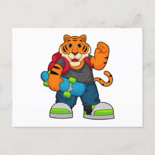 Tijger als schaatser met skateboard briefkaart