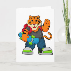 Tijger als schaatser met skateboard kaart
