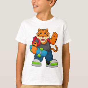 Tijger als Skater met skateboard T-shirt