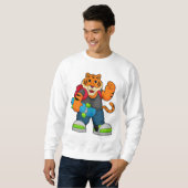 Tijger als Skater met skateboard Trui (Voorkant volledig)