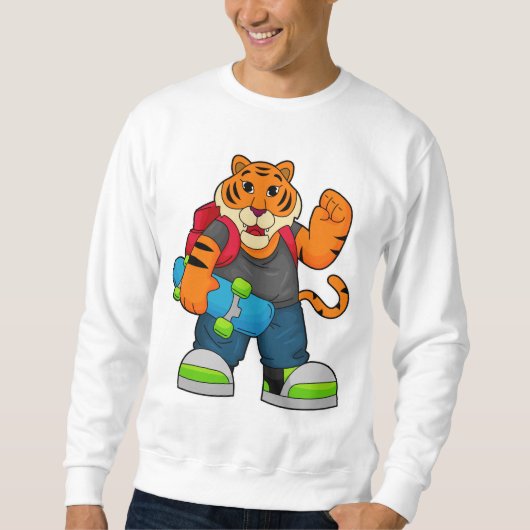 Tijger als Skater met skateboard Trui (Voorkant)