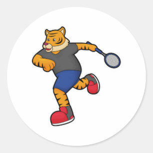 Tijger als Tennis-speler met Tennis-racket Ronde Sticker