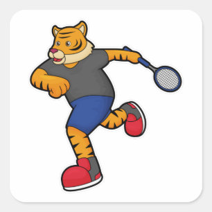Tijger als Tennis-speler met Tennis-racket Vierkante Sticker