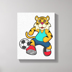 Tijger als voetbalspeler met Voetbal Canvas Afdruk