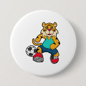 Tijger als voetbalspeler met Voetbal Ronde Button 7,6 Cm (Voorkant)