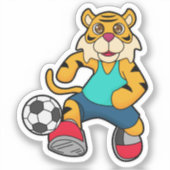 Tijger als voetbalspeler met Voetbal Sticker (Voorkant)