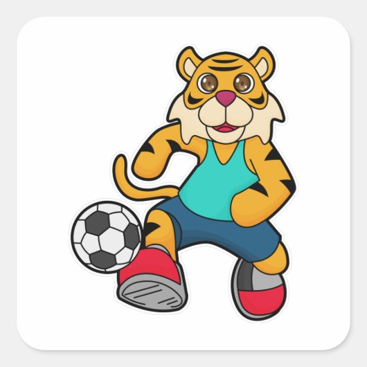Tijger als voetbalspeler met Voetbal Vierkante Sticker (Voorkant)