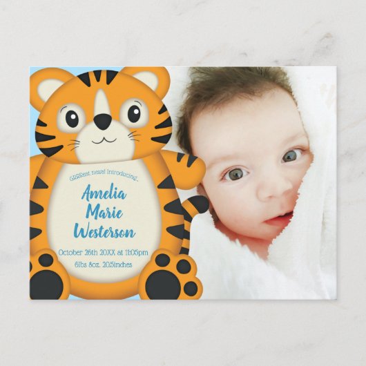 Tijger Baby shower Blue Briefkaart (Voorkant)