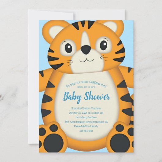Tijger Baby shower Blue Kaart (Voorkant)