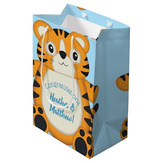 Tijger Baby shower Blue Medium Cadeauzakje (Achterkant Gekanteld)