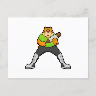 Tijger bij Cricket met cricketbat Briefkaart