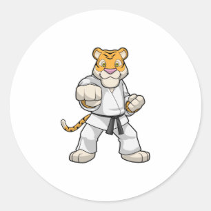 Tijger bij de vechtkunst Karate Ronde Sticker