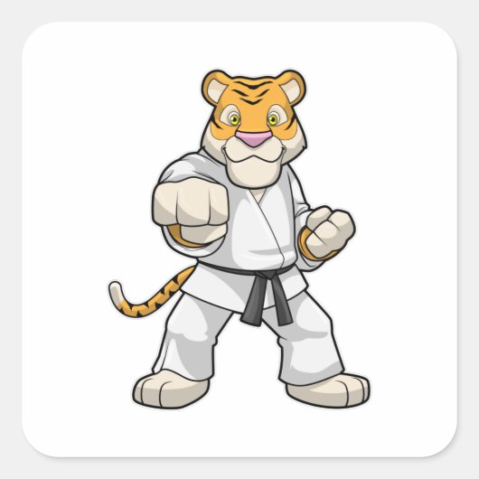 Tijger bij de vechtkunst Karate Vierkante Sticker (Voorkant)