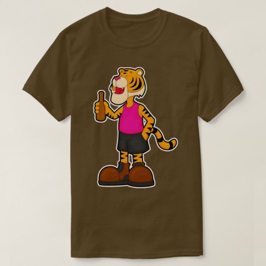 Tijger bij Drink bier met bierfles T-shirt (Design voorkant)