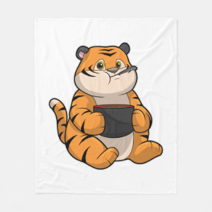 Tijger bij het eten met kom fleece deken