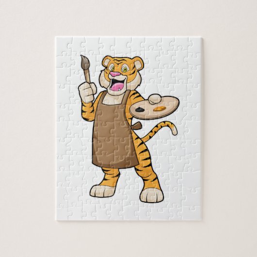 Tijger bij het Schilderen met Verf & Borstel Legpuzzel (Verticaal)